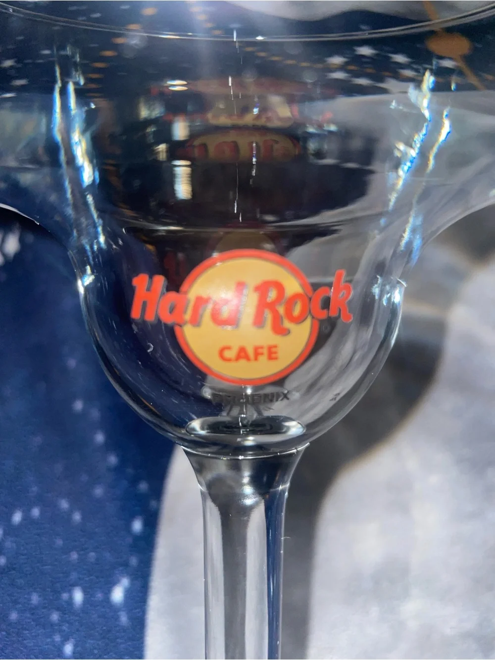 Hard Rock Cafe Clear Margarita Glass with Red & Gold Logo